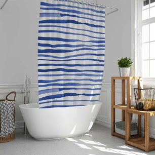 Rideaux De Douche Aquarelle irrégulière lignes simples - bleu