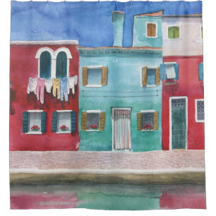 Rideaux De Douche Aquarelle Italie : Main tirée