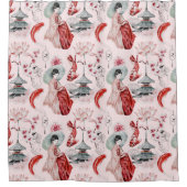 Rideaux De Douche Aquarelle Japonaise Pagode Lotus Koi Poisson (Devant)