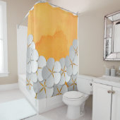 Rideaux De Douche Aquarelle jaune-orange et fleurs blanches (En situation)
