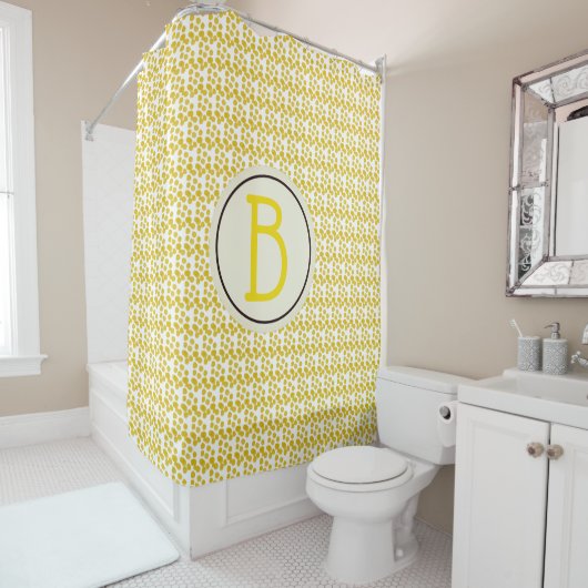 Rideaux De Douche Aquarelle Jaune Spots Personnalisés Monogramme (En situation)
