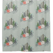 Rideaux De Douche Aquarelle Joli Noël Arbres Neige Flakes (Devant)