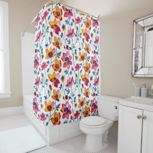 Rideaux De Douche Aquarelle Joli rose et jaune Floral