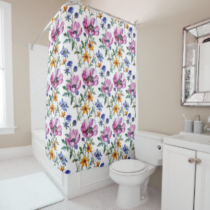 Rideaux De Douche Aquarelle Joli violet et jaune Floral