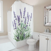 Rideaux De Douche Aquarelle Lavande Fleur de jardin (En situation)