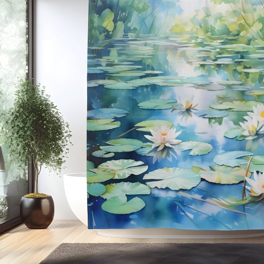 Rideaux De Douche Aquarelle Lily Pond Serenity