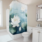 Rideaux De Douche Aquarelle Lotus Blossom Dreamscape Style japonais (En situation)