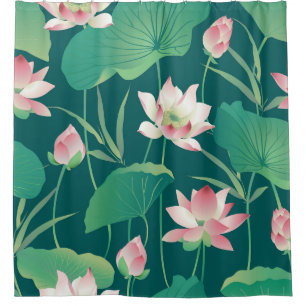 Rideaux De Douche Aquarelle lotus : fleurs vintages sans soudure.