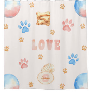 Rideaux De Douche Aquarelle "LOVE" Design avec Empreintes de pattes