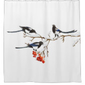 Rideaux De Douche Aquarelle Magpies Jardin Oiseau Faune Art (Devant)
