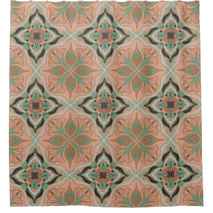 Rideaux De Douche Aquarelle Marocaine Pink Floral Carrelage