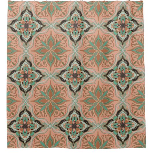 Rideaux De Douche Aquarelle Marocaine Pink Floral Carrelage (Devant)