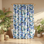 Rideaux De Douche Aquarelle méditerranéenne Branches d'olive bleu