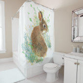 Rideaux De Douche Aquarelle mignonne Jardin Lapin Bleu, Vert (En situation)