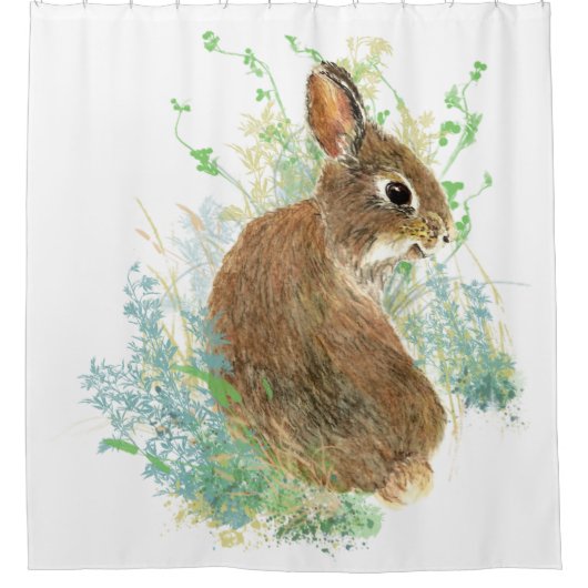 Rideaux De Douche Aquarelle mignonne Jardin Lapin Bleu, Vert (Devant)