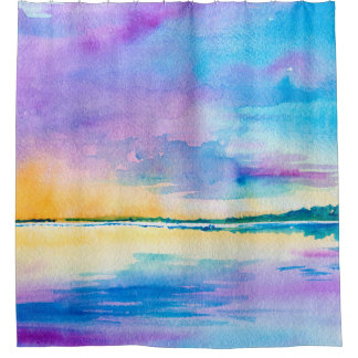 Rideaux De Douche Aquarelle minimaliste Paysage abstrait : mer, ciel
