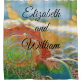 Rideaux De Douche Aquarelle moderne orange et coquillage vert (Devant)