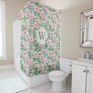 Rideaux De Douche Aquarelle monogramme de pivoine florale