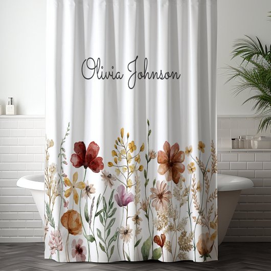 Rideaux De Douche Aquarelle monogramme Fleur sauvage Joli Floral