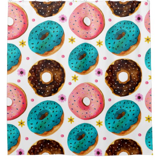 Rideaux De Douche Aquarelle motif avec rose, bleu et chocolat d (Devant)