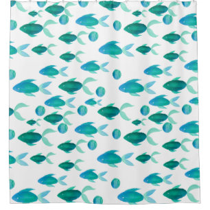 Rideaux De Douche Aquarelle Motif de poisson en bleu