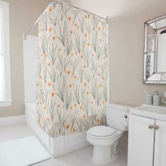Rideaux De Douche Aquarelle motif floral avec fleurs oranges
