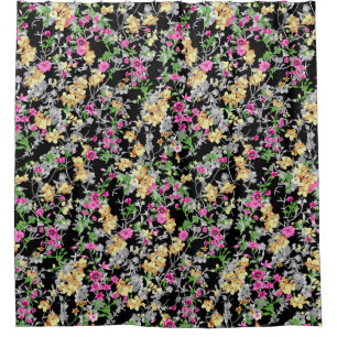 Rideaux De Douche aquarelle motif floral transparent fond noir