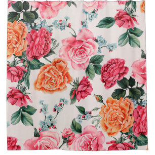 Rideaux De Douche aquarelle motif floral, vintage, fleur,