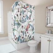 Rideaux De Douche Aquarelle naturelle motif : mûres, oiseaux, f (En situation)