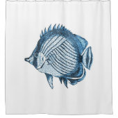 Rideaux De Douche Aquarelle nautique côtière bleue de poissons (Devant)