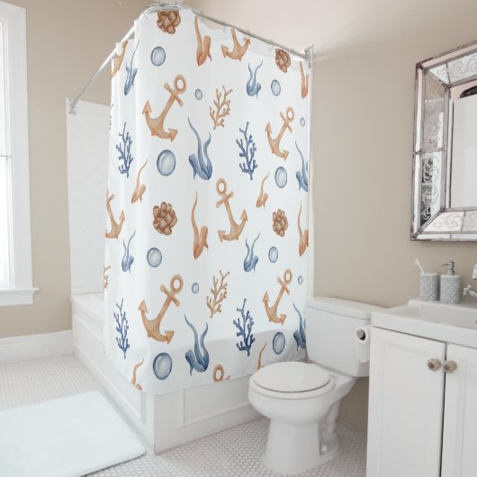 Rideaux De Douche Aquarelle Océan (En situation)