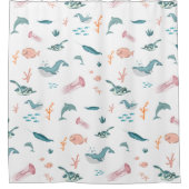 Rideaux De Douche Aquarelle Océan Motif d'animaux marins (Devant)