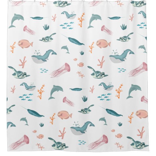 Rideaux De Douche Aquarelle Océan Motif d'animaux marins (Devant)