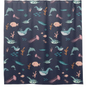 Rideaux De Douche Aquarelle Océan Sea Animaux Motif bleu (Devant)