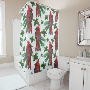 Rideaux De Douche aquarelle Oiseau cardinal rouge