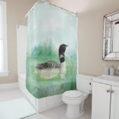 Rideaux De Douche Aquarelle Oiseau commun Loon Nature Art (En situation)