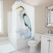 Rideaux De Douche Aquarelle Oiseau de grand héron bleu (En situation)