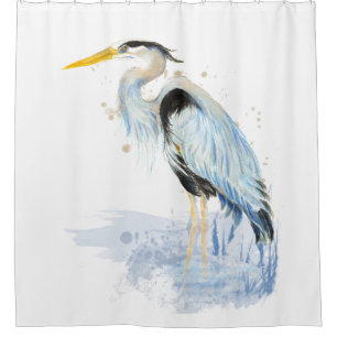 Rideaux De Douche Aquarelle Oiseau de grand héron bleu
