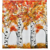 Rideaux De Douche Aquarelle Oiseaux Arbres Automne Orange Feuille (Devant)
