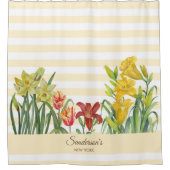 Rideaux De Douche Aquarelle Orange Fleur Jaune Baigre Beige (Devant)