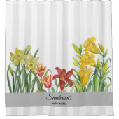 Rideaux De Douche Aquarelle Orange Fleur Jaune rayures (Devant)