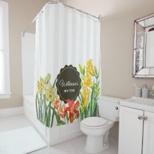 Rideaux De Douche Aquarelle Orange Jaune Fleurs de printemps