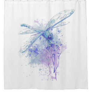 Rideaux De Douche Aquarelle originale libellule bleu Mauve Décor
