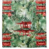 Rideaux De Douche Aquarelle Pagode asiatique dans paysage verdoyant  (Devant)