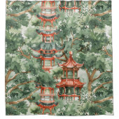 Rideaux De Douche Aquarelle Pagode asiatique dans paysage verdoyant  (Devant)
