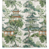 Rideaux De Douche Aquarelle Pagode asiatique dans paysage verdoyant (Devant)