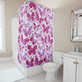 Rideaux De Douche Aquarelle papillon Magenta Rose (En situation)