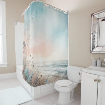 Aquarelle Pastel Blue Pink Beach bord de mer