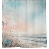 Rideaux De Douche Aquarelle Pastel Blue Pink Beach bord de mer (Devant)