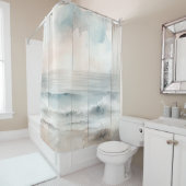 Rideaux De Douche Aquarelle Pastel Océan Rustique Bois Texture (En situation)